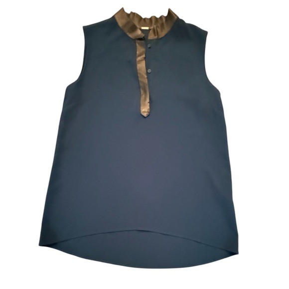 Elie Tahari Sleeveless Green/Navy Blouse w/ Leather Trim Size Large - Picture 1 of 8